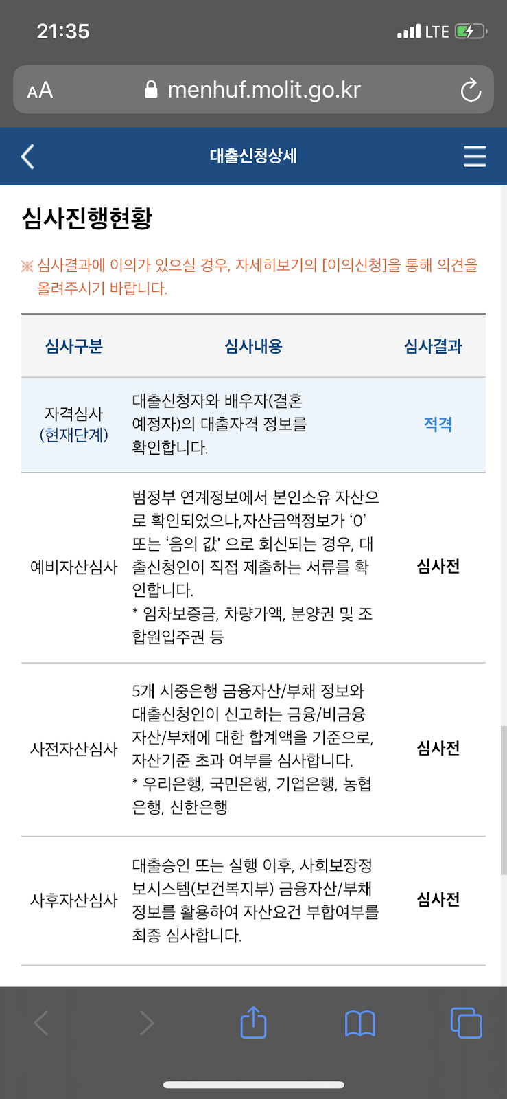 대출 심사 진행 상황