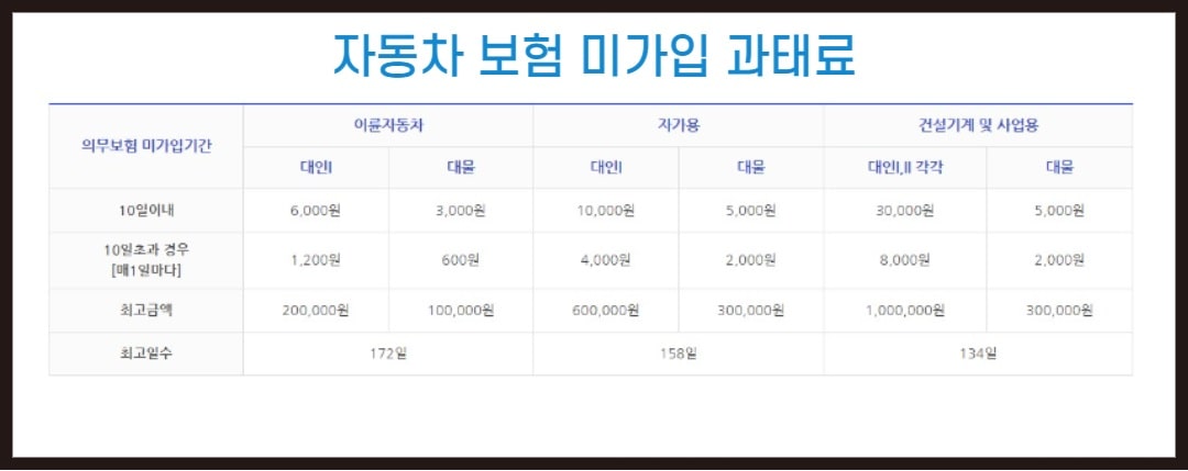 자동차보험 의무보험 미가입시 과태료 기준 7