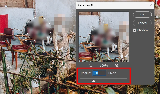 어도비 포토샵 CC에서 블러 설정하는 모습