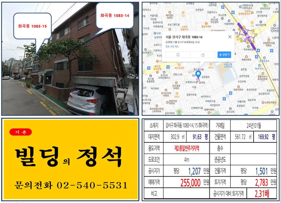 강서구 화곡동 1083-14,15번지 건물이 2024년 01월 매매 되었습니다.