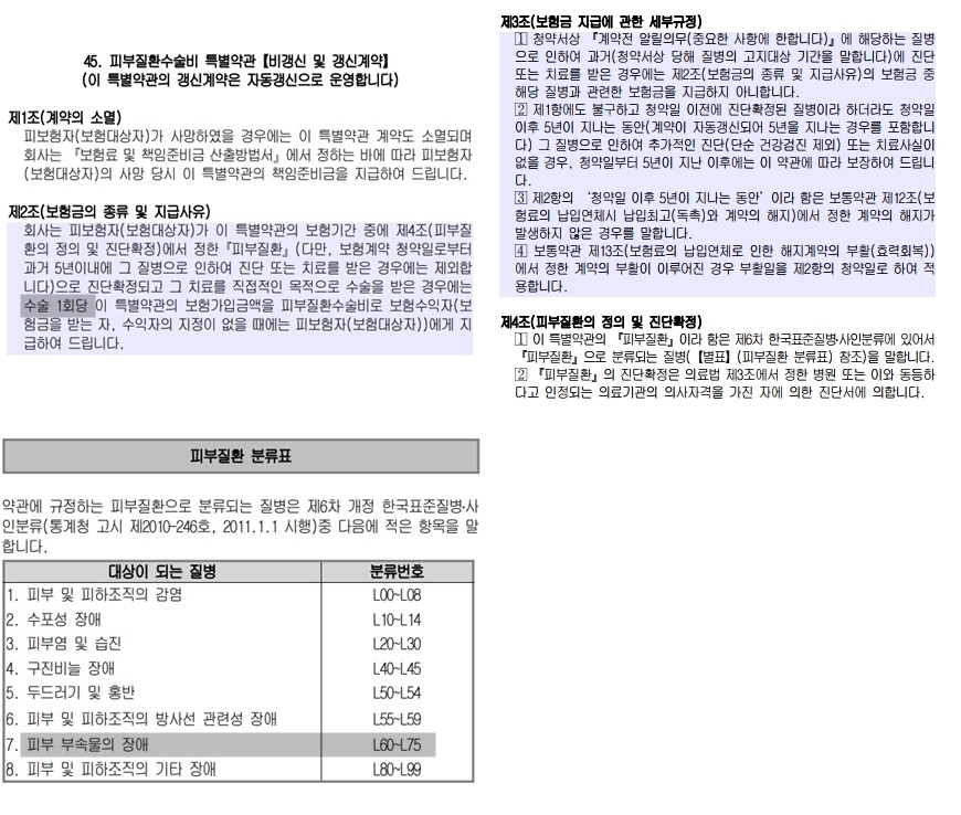 피부질환수술비 특약의 보장범위와