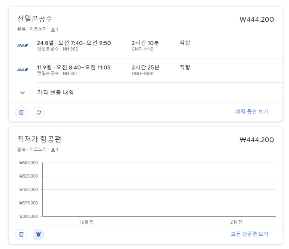 구글 플라이트 최저가 항공권 추적