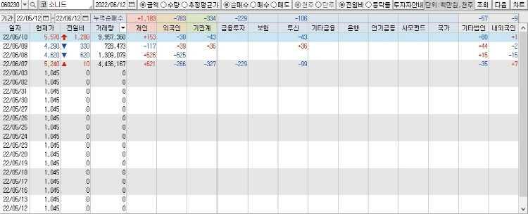소니드-투자주체별-수급-표-이미지