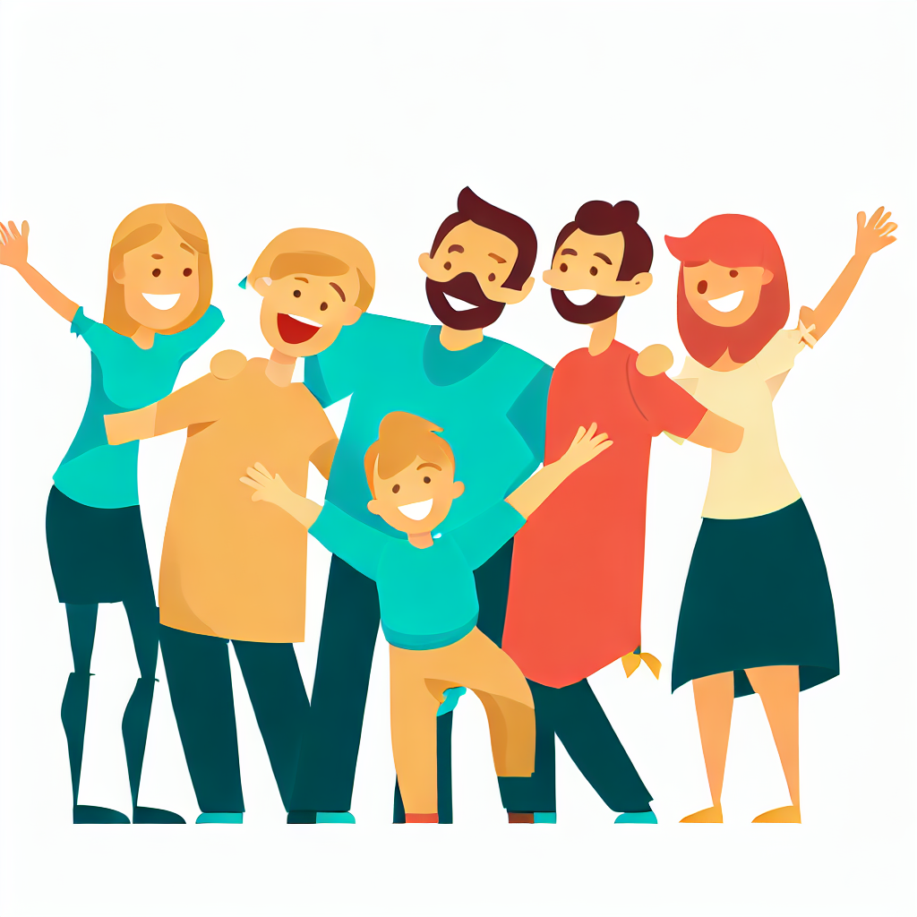 Flat vector style illustration of a happy and healthy family together