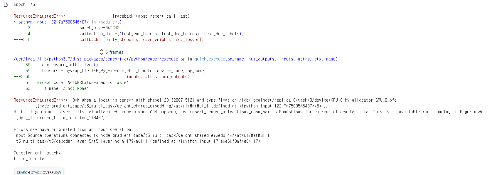  colab oom when allocating tensor with shape 128 32007 512