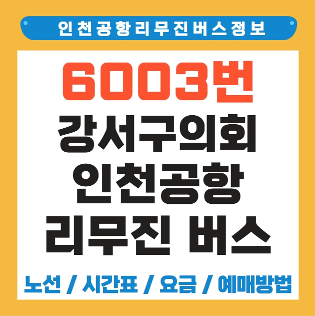 등촌동 강서구의회 현대아이파크 인천공항 리무진 버스 노선 시간표 요금 예매 방법 6003번