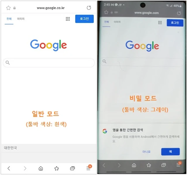 비밀 모드 색상