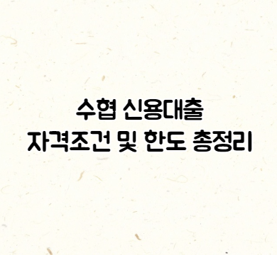  수협 신용대출 자격조건 및 한도 알아보기