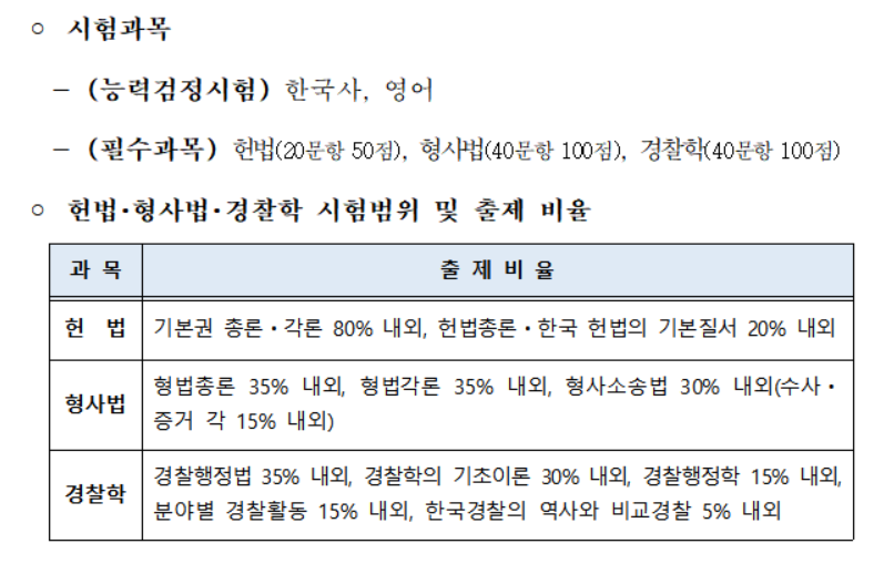  2022 경찰공무원 시험일정 / 시험과목 개편