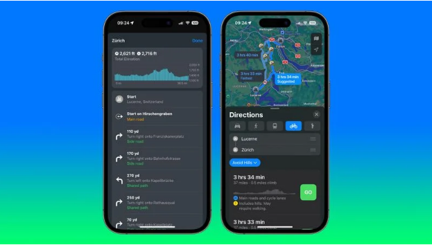 스위스와 스웨덴에서 Apple Maps의 새로운 자전거 길찾기 기능