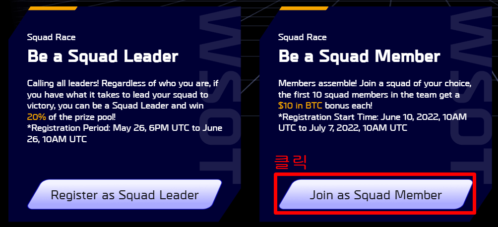 Squad Leader와 Squad Member 두가지 옵션이 있음