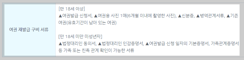 여권 재발급 구비 서류