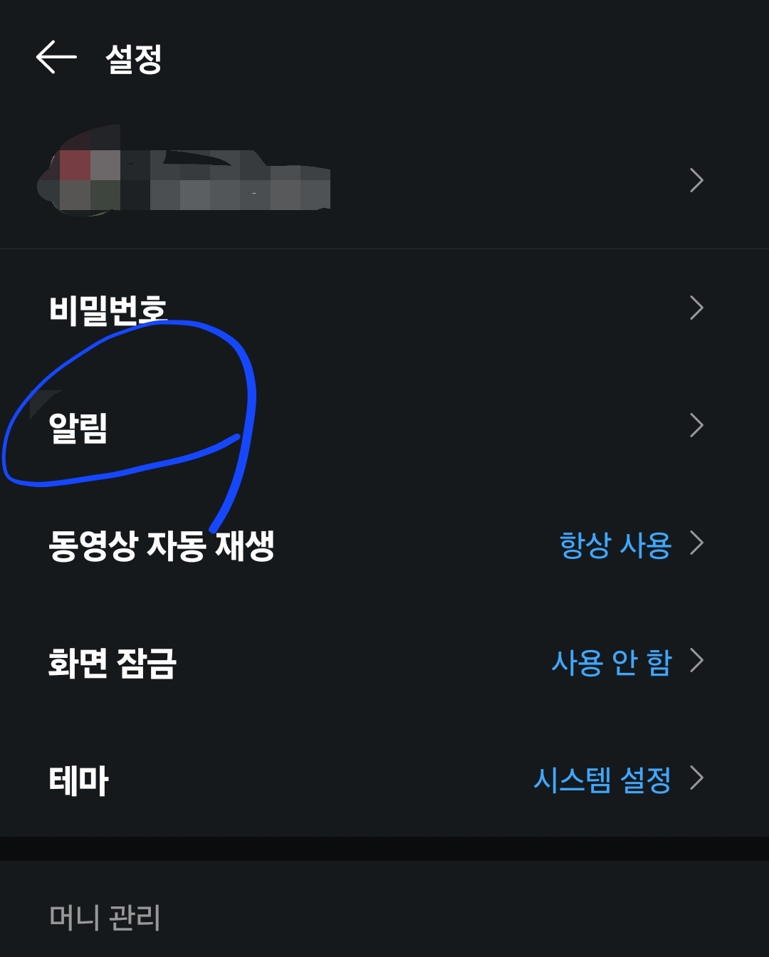 카카오페이 앱 설정화면