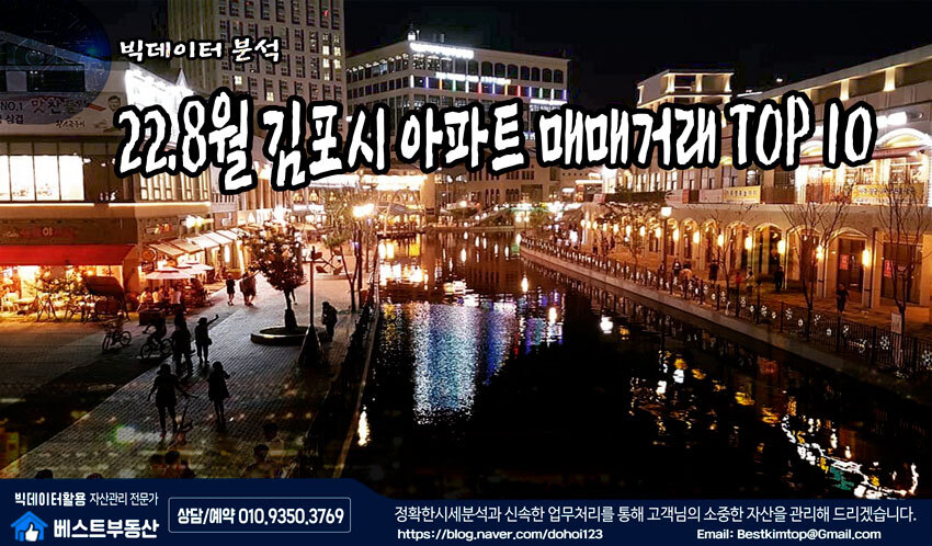  22.8월 김포시(한강신도시) 아파트 매매거래량 TOP10 분석 !!!