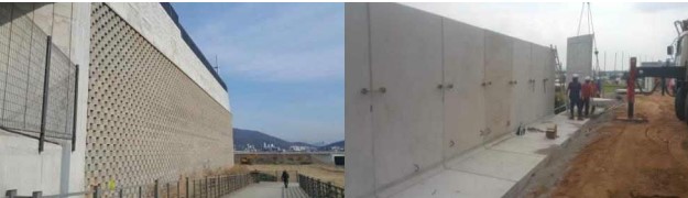 보강토-옹벽-및-상부-precast-옹벽-설치-사진