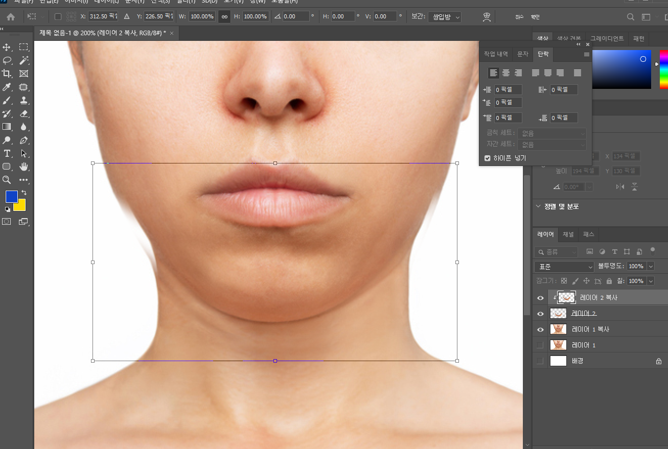 포토샵으로 이중턱 없애기 11