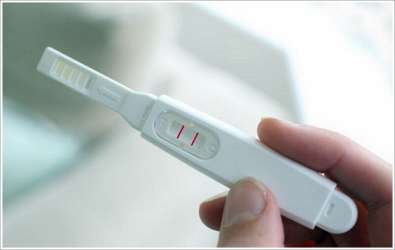 임신테스트기 2줄 확인하는 사진