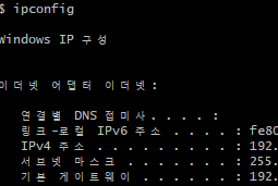 ipconfig 입력 화면