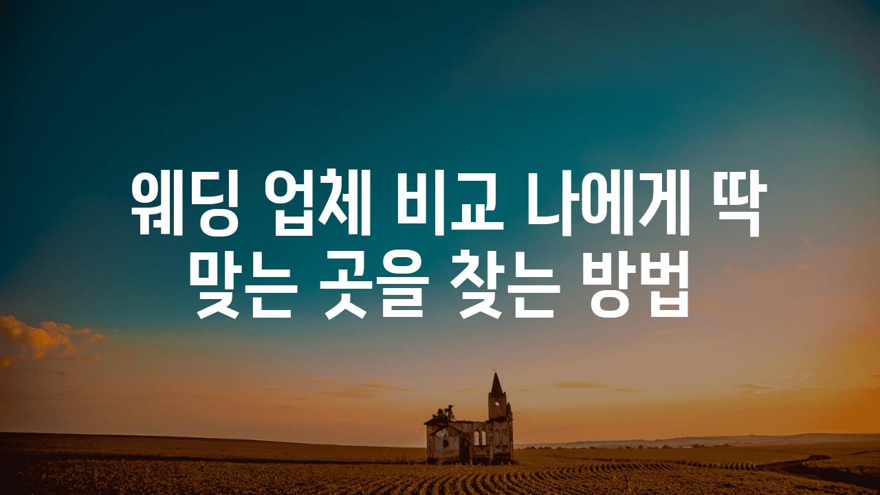  웨딩 업체 비교 나에게 딱 맞는 곳을 찾는 방법