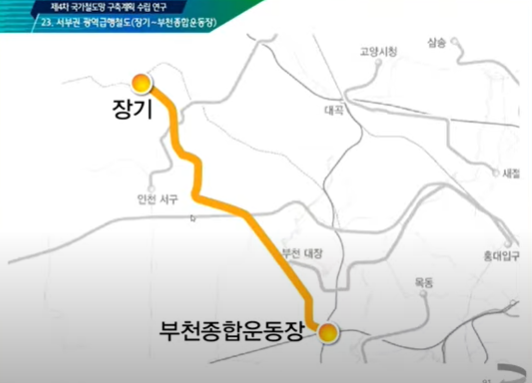 GTX-D-노선의-최종-확정안을-지도에-그린-것으로-김포-장기역부터-부천-종합운동장역까지의-구간