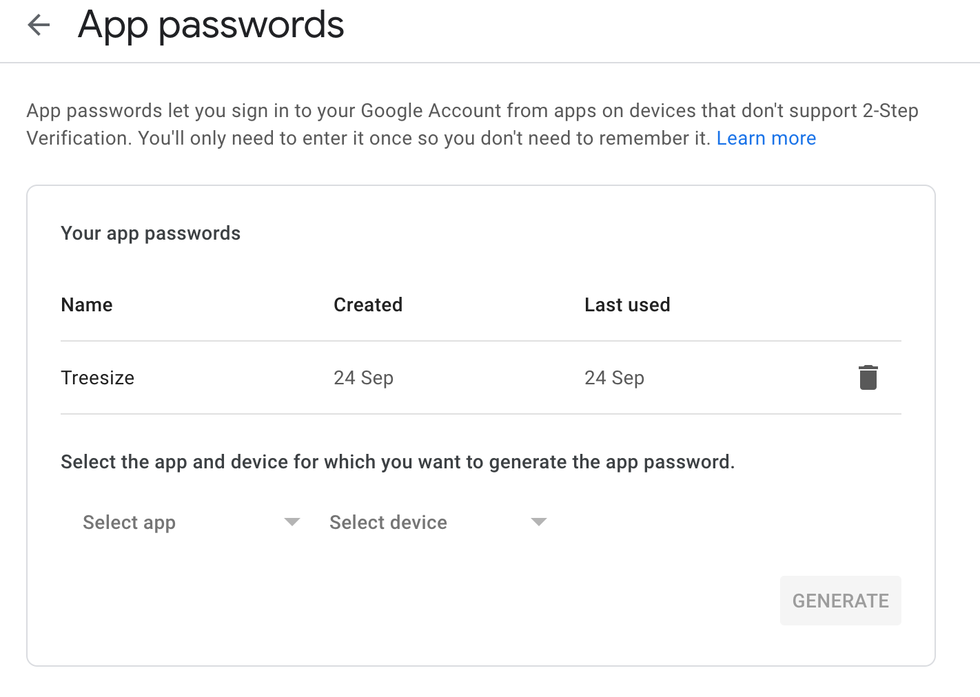 Gmail App passwords