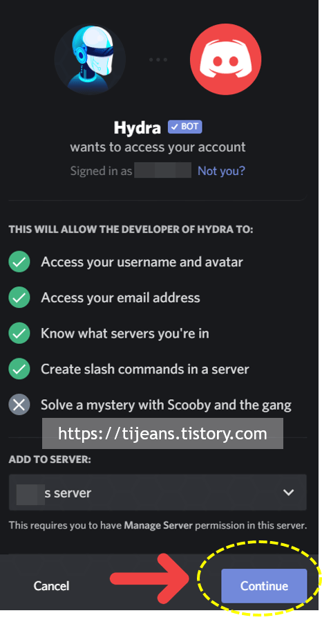 히드라봇을 서버에 추가하기
