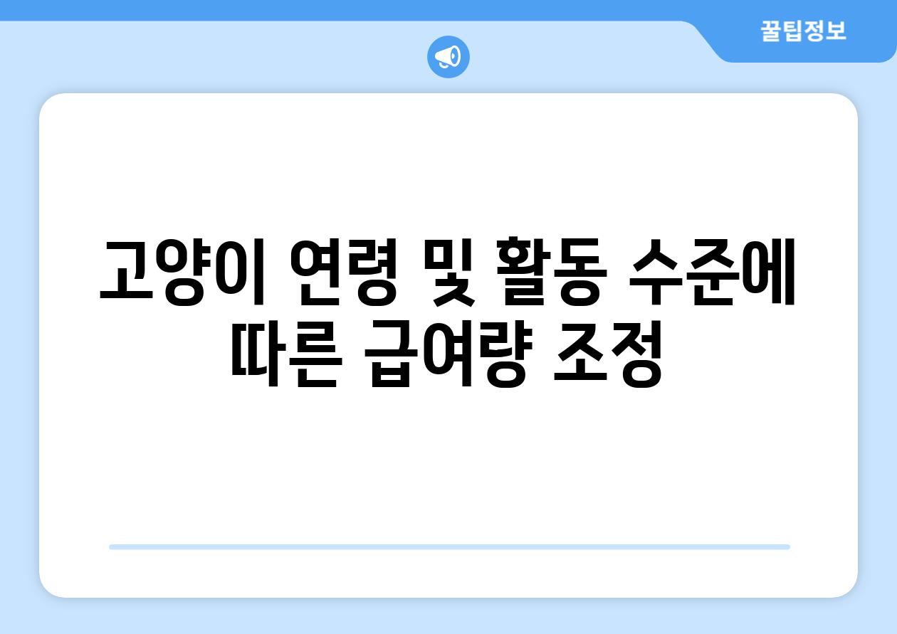 고양이 연령 및 활동 수준에 따른 급여량 조정