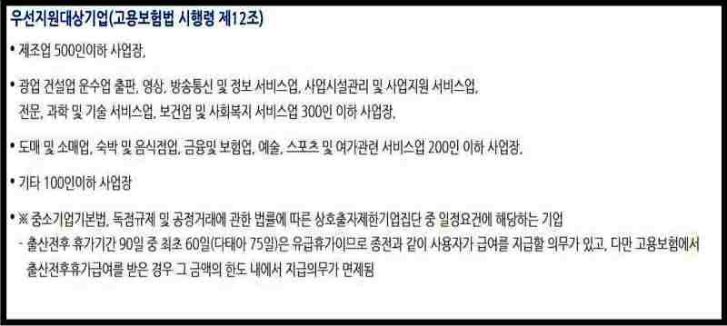 출산휴가-우선지원대상기업-내용-정리-표