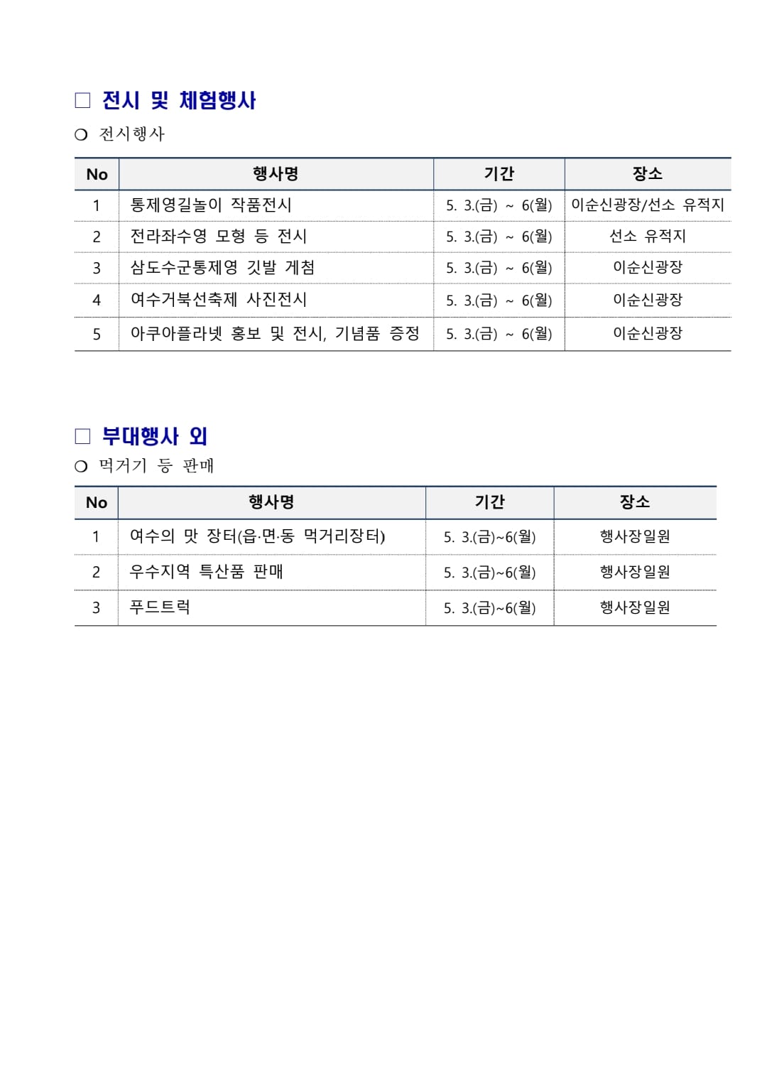  제 58회 여수거북선 축제 프로그램