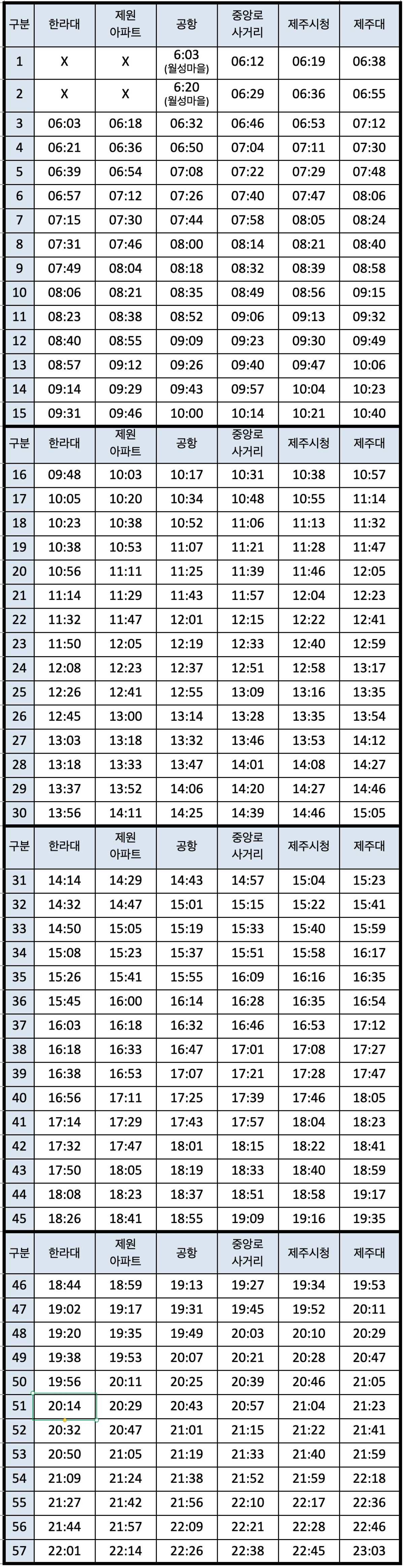 제주 365번 버스 시간표 주말