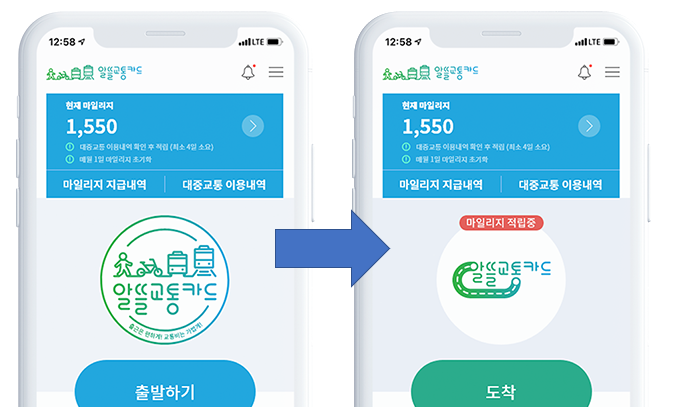 알뜰교통카드출발-도착체크