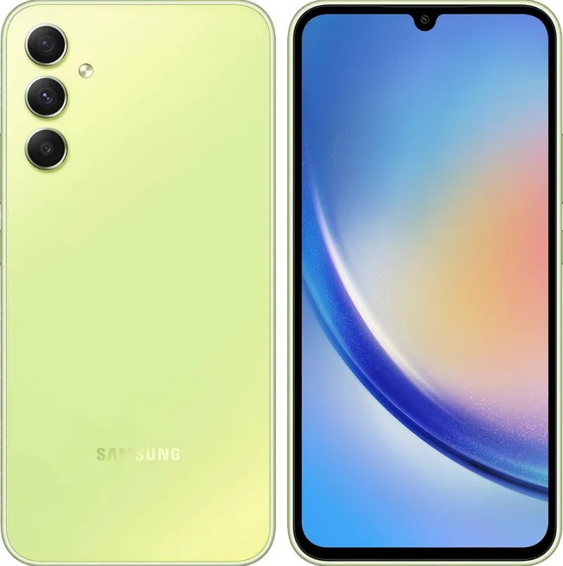 Galaxy A34 Awesome Lime의 전면 디스플레이와 후면