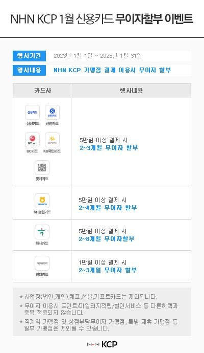 ▲ NHN KCP 1월 신용카드 무이자할부 이벤트