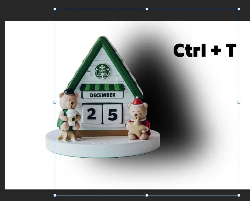 어도비 포토샵에서 ctrl과 t를 눌러서 자유변형 틀이 나온 모습