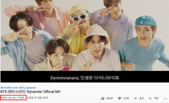  '역대 최강, 다이너마이트' 방탄소년단, 1시간 만에 2,000만뷰