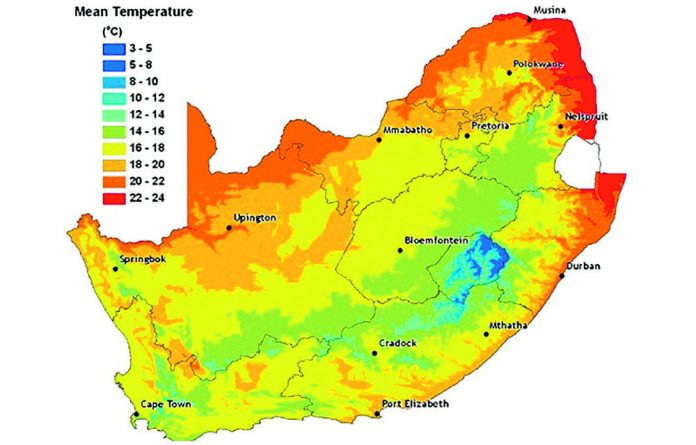남아프리카 공화국의 기온 분포도