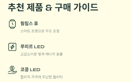 추천 제품, 구매 가이드- 필립스 휴, 루미르 LED, 코롬 LED