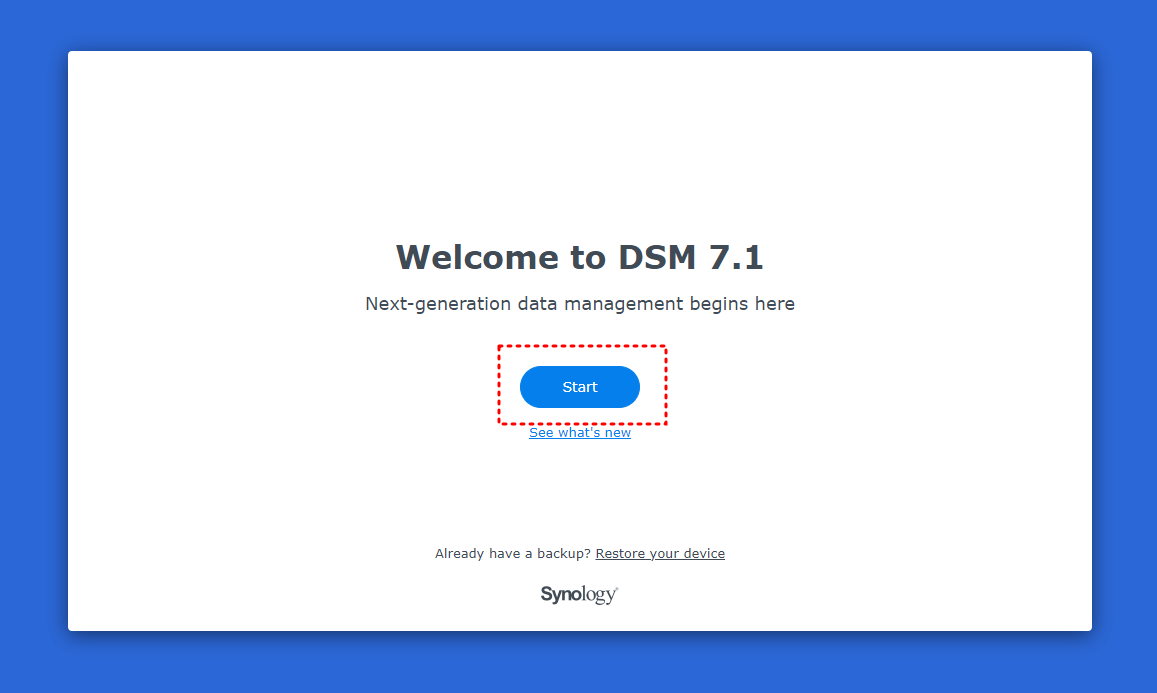 DSM 7.1 환영 페이지