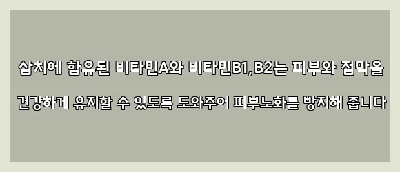  삼치에 함유된 비타민A와 비타민B1,B2는 피부와 점막을 건강하게 유지할 수 있도록 도와주어 피부노화를 방지해 줍니다