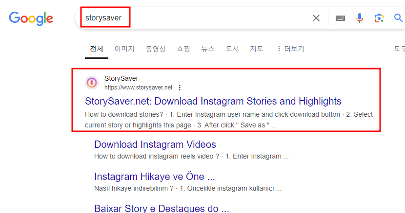 StorySaver 구글 검색