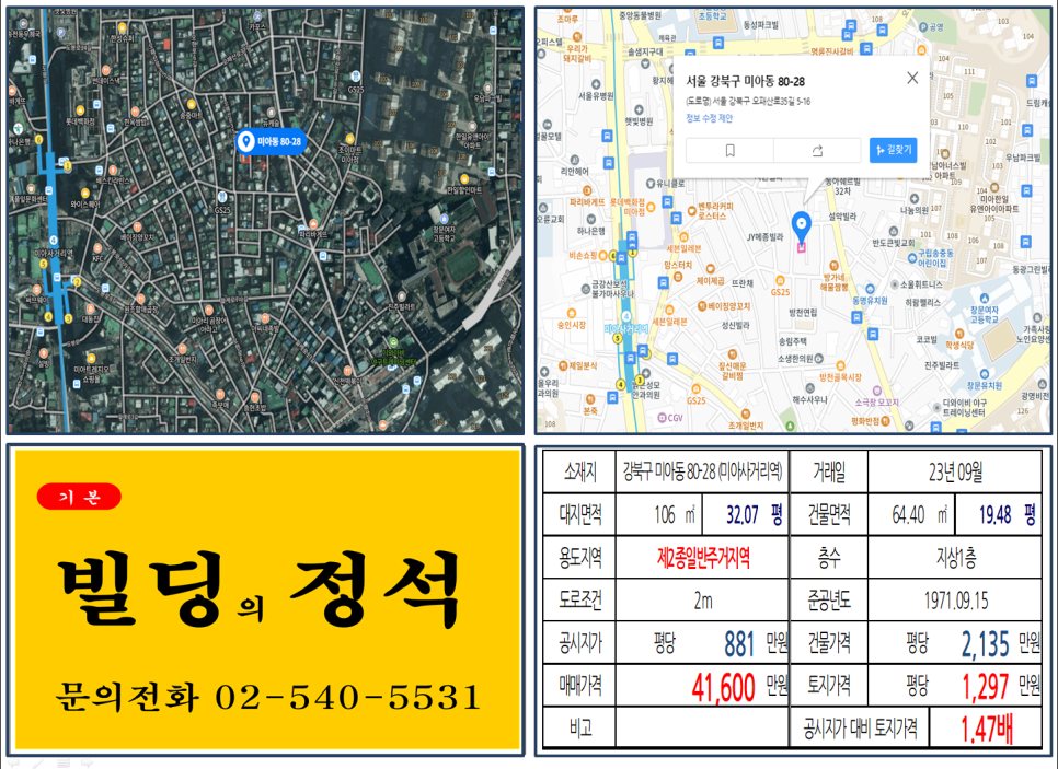 강북구 미아동 80-28번지 건물이 2023년 09월 매매 되었습니다.