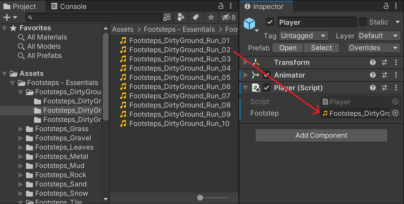 발소리 오디오 클립 연결