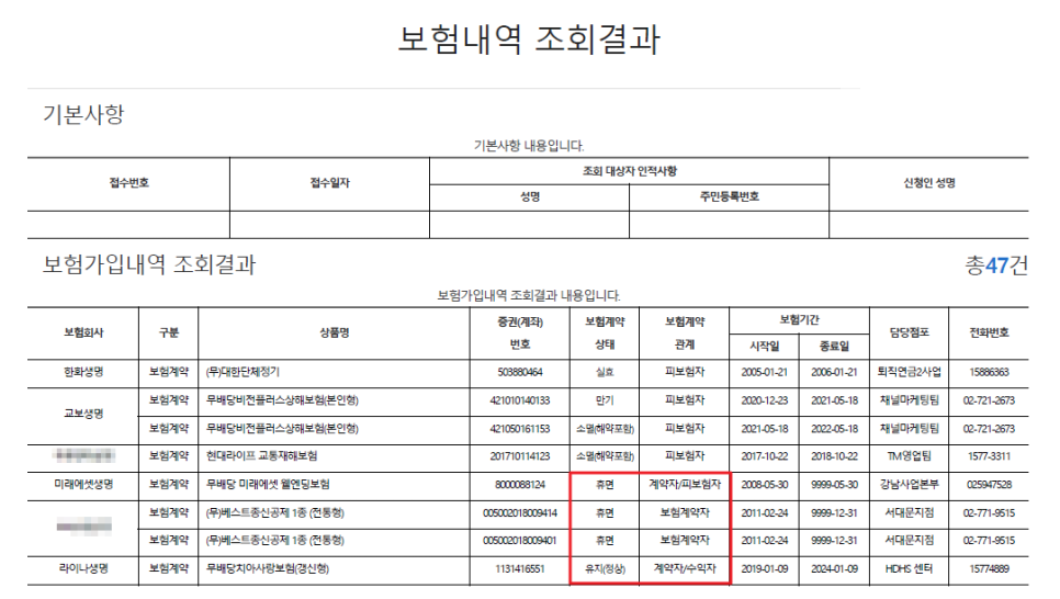 보험검색보험가입내역조회 발급방법 4