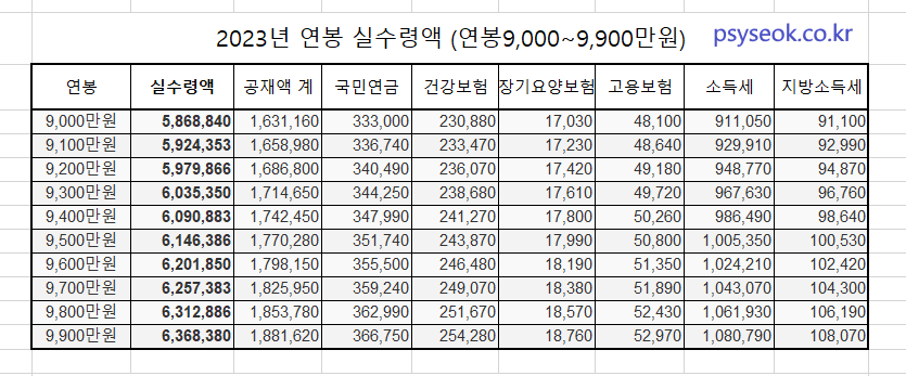 2023 연봉 실수령액 (연봉 8