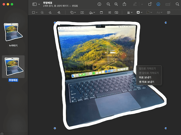 투명배경 파일을 만들어서 여기에 누끼따기 한 이미지를 붙이고, 테두리도 붙였다.