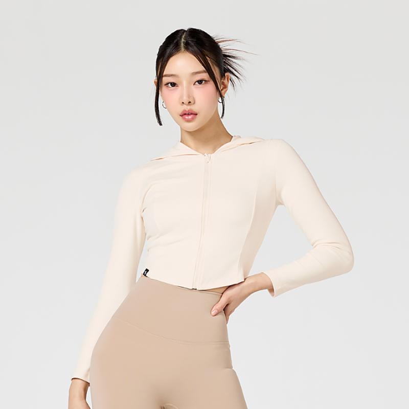 슬림핏 기모 후드 집업자켓 캔들크림