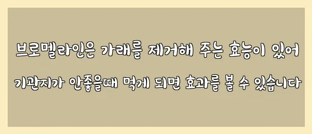  브로멜라인은 가래를 제거해 주는 효능이 있어 기관지가 안좋을때 먹게 되면 효과를 볼 수 있습니다