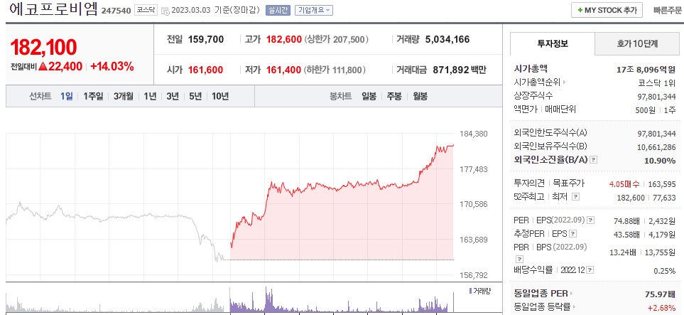 에코프로비엠 주식 시세