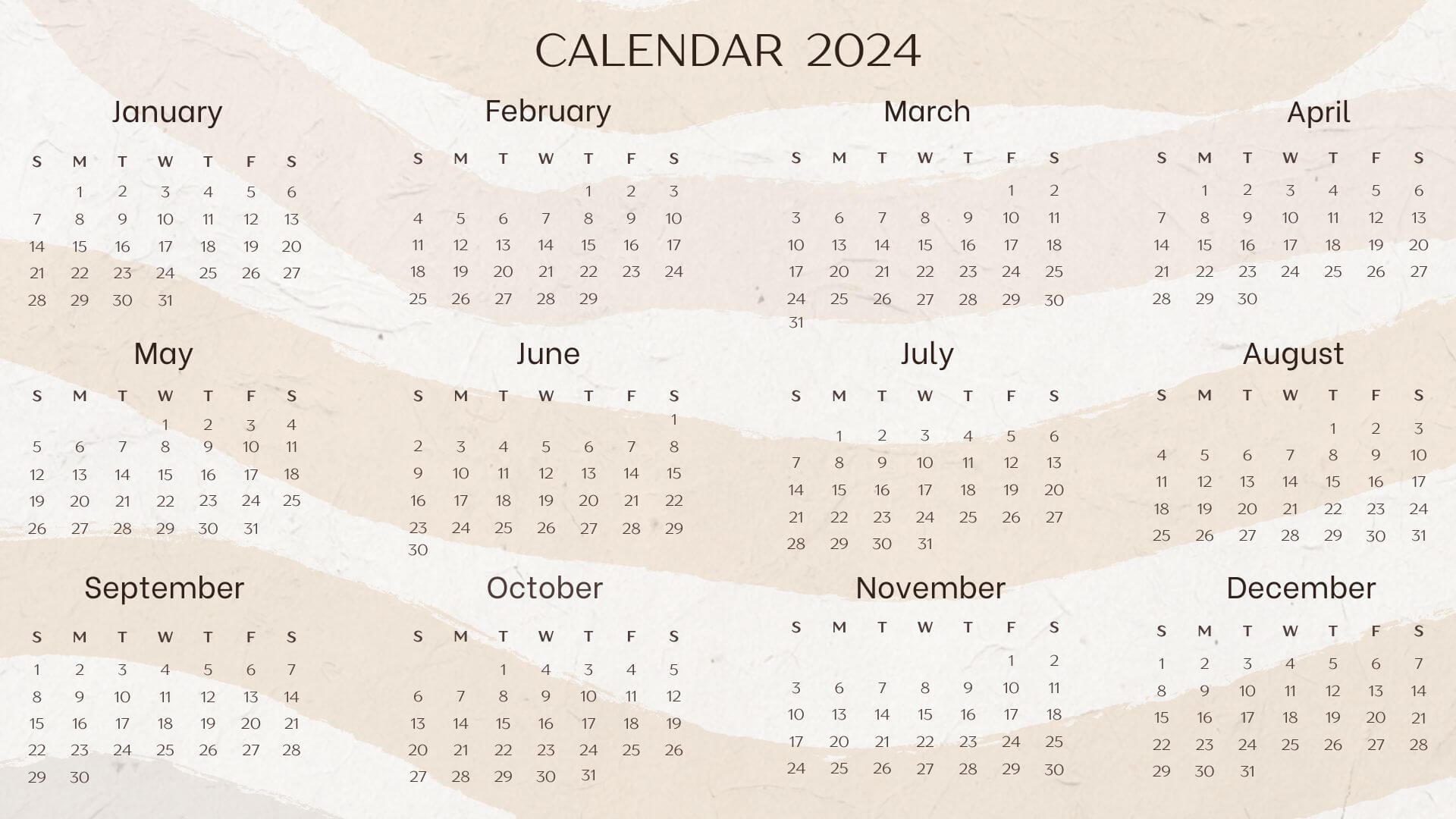 2024년 휴일제외 달력