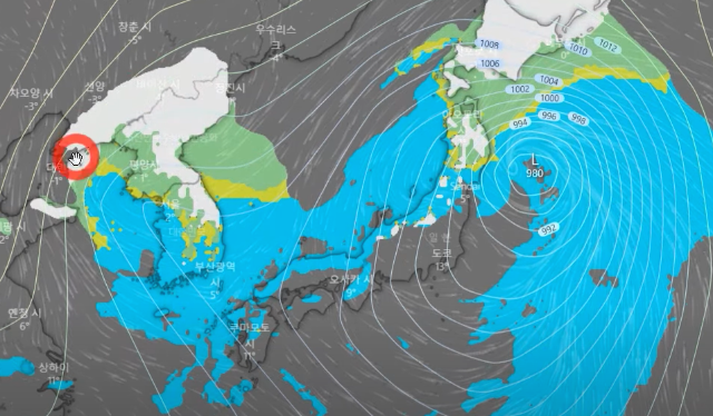 윈디닷컴-2022년-3월19일-토요일-비구름-영역표시-사진